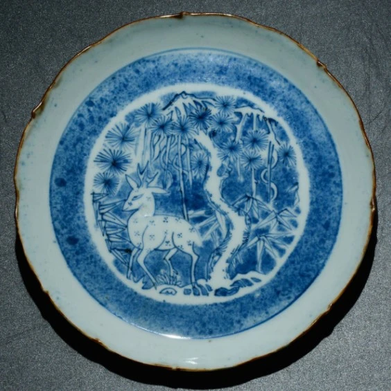 骨董 買取 北区 ｜古染付 松鹿文輪花皿