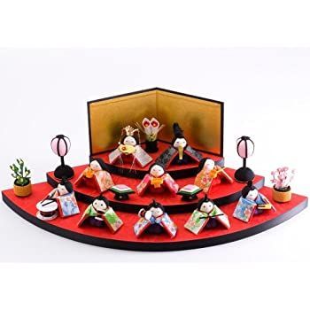 お雛様 買取 ｜東京都練馬区まで出張買取で家具[リュウコドウ 雛人形 扇面三段わらべ雛10人揃い 間口45cm × 奥行23.5cm × 高さ13.5 (屏風9cm、土台4.5cm)]